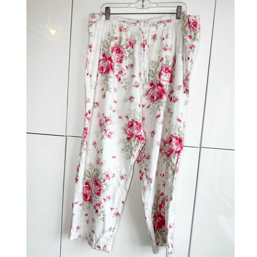 Lauren Ralph Lauren 2 piece Pajama Set Roses White Pink Size 2X Embroidered Logo - Picture 7 of 10